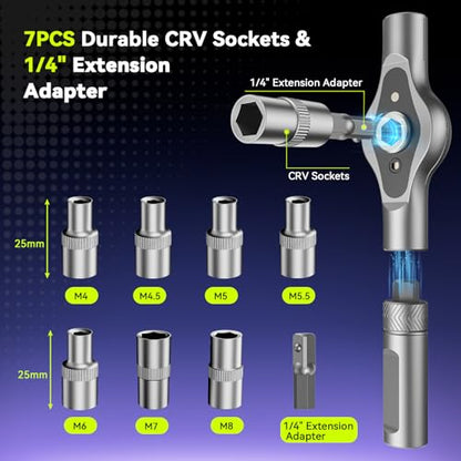 25 in 1 Magnetic Ratchet Screwdriver Set, S2 Steel Bits & 7 CR-V Sockets, Flexible Shaft, Magnetic Multi Bit Screwdriver Kit with Case for Furniture, Electronics, Bicycle & Home Repair - size: 25 in 1