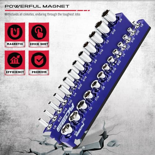 2-Piece 1/4"-Drive SAE Magnetic Socket Organizer Set (Holds 26 Sockets) - Detachable Tool Tray with 5mm Magnetic Base, Screw-Fixed Design & Heavy-Duty Modular Storage for Garage/Home Workshop - style: 2-Pc 1/4" Drive - SAE (Holds 26)