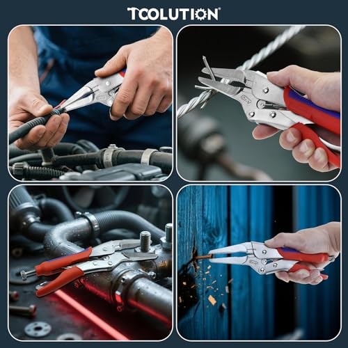 9 Inch Needle Nose Vice Grip Locking Pliers with CR-V Jaws | Long nose locking grip with quick release lever, adjustable screw and non-slip TPR handle for automotive and electronics