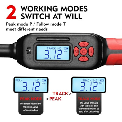 3/8" Digital Torque Wrench 2-45 Ft.lb (±2%), 9PCS Small Digital Torque Wrench,Electronic Torque Tool with Sockets & Adapters for Automotive, Bike, - size: 9pcs