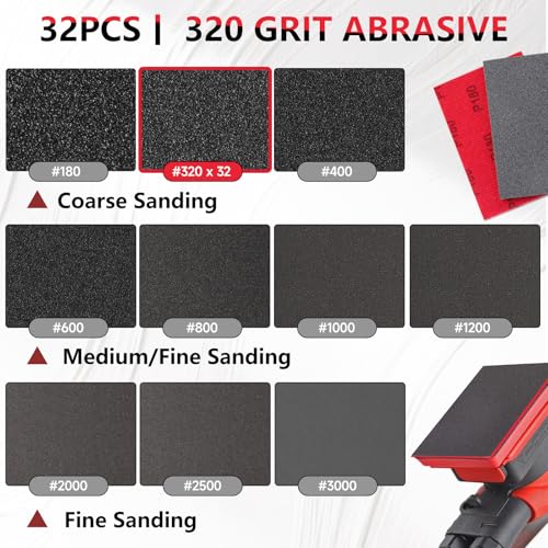 32 PCS 320 Grit Sanding Sponge, Soft and Flexible Sandpaper Block | 3 x 4 Inch, Hook and Loop, Wet and Dry Use, Washable and Reusable, Tear-Resistant Polishing Pads for Metal Auto Paint Wood - style: 32Pcs 320Grit