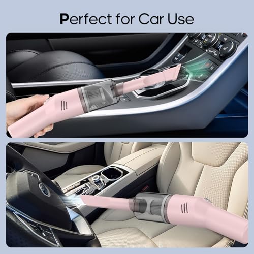 Mini Handheld Vacuum for Home&Car, Cordless Portable Rechargeable Pink | Quick Cleanups, Tight Spaces, USB-C Rechargeable, Easy Storage, Office, Cup Holders, Seat Gaps, Window Tracks