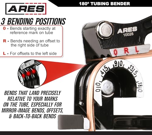 ARES 10028 – 180 Degree Tubing Bender – Fits 1/4-Inch (6mm), 5/16-Inch (8mm), and 3/8-Inch (10mm) Diameter Tubing – High Visibility Degree Markings - size: 180 Degree Tubing Bender