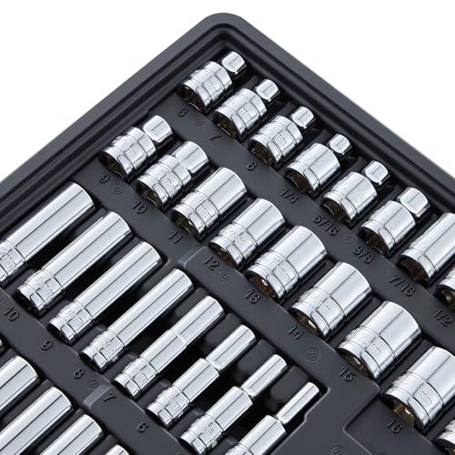 VEVOR 297 PCS Mechanic Tool Set with 4-Drawer Tool Box 1/4" 3/8" 1/2" Drive | SAE & Metric Socket Set, Car and Motorcycle Tool Kit with Combination Wrenches, Bits, Ratchets, Spark Plug Sockets - size: 1/4"&3/8"&1/2", style: 297 PCS