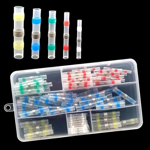110 PCS Heat Shrink Solder Seal Connector Kit, 5 Sizes Waterproof Butt Connectors, Insulated Heat Shrink Electrical Wire Terminals, Universal for Car, Motorcycle Wiring Repairs (Multicolored) - size: 110 PCS