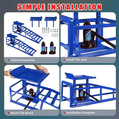 5T 11000lbs 2-Pack Hydraulic Car Ramps,Hydraulic Vehicle Ramps Assemble Easily,Automotive Ramps for Oil Changes,Low Profile Car Ramp for Home Garage, Auto Garage Repair. (Blue, Extra Large) - color: Blue