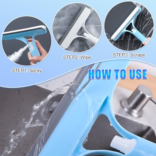 3 in 1 Window Cleaning Scraper,New 3 in 1 Window Cleaner,Squeegee and Scrubber with Spray, for Windows, Walls,Car Windshields, Bathrooms, Kitchens, All-Purpose Window Cleaner Tool (Blue) - color: Blue
