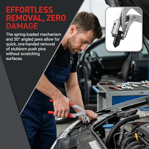 Car Clip Pliers, 17-4 PH Stainless Steel Panel Clip Removal Tool, Heavy-Duty Plastic Fastener Remover with Effort-Saving Spring Design, Damage-Free Pliers for Automotive Bumper Fender & Chassis