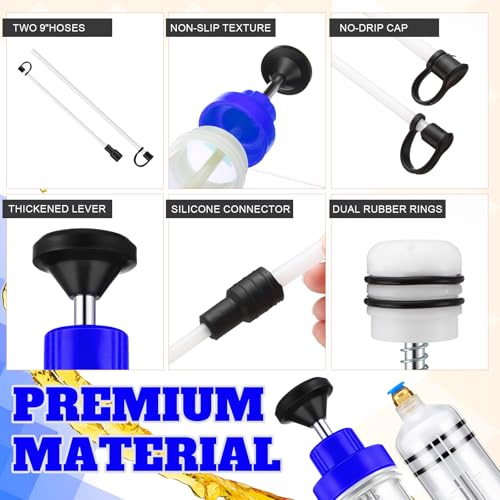 Lothee 2 Pack 500cc Automotive Fluid Extractor Pump Oil Extractor Hand Syringe Pump with Hose Manual Suction Vacuum Fuel Car Transfer for Power Steering, Hydraulic Fluid(Blue) - color: Blue