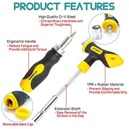 43 in 1 Ratchet Screwdriver Set R'deer T-handle Multifunction Nut Driver Socket Manual Repair Tools Kit