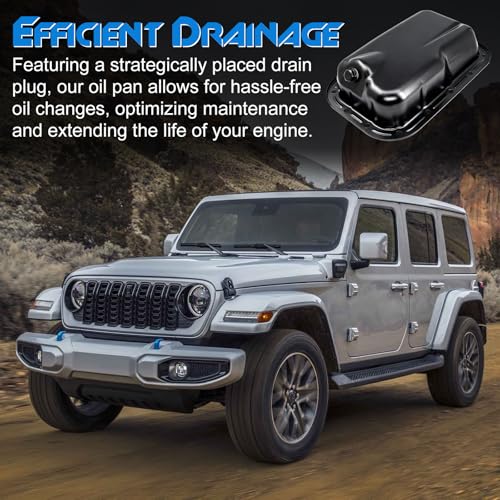 Lower Engine Oil Pan Sump with Drain Plug, Compatible with 2011-2019 Dodge Charger, 2011-2020 Challenger, 2012-2017 Jeep Wrangler, 2018 Wrangler JK, 2011-2020 Chrysler 300, 3.6L