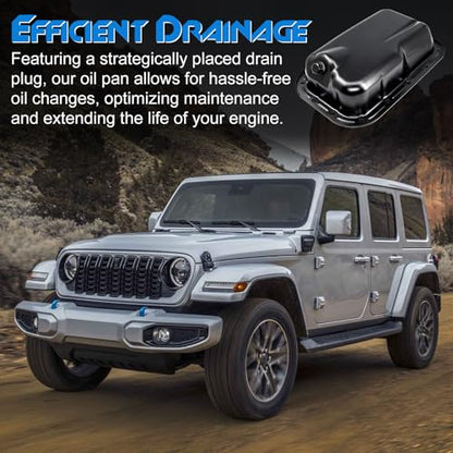 Lower Engine Oil Pan Sump with Drain Plug, Compatible with 2011-2019 Dodge Charger, 2011-2020 Challenger, 2012-2017 Jeep Wrangler, 2018 Wrangler JK, 2011-2020 Chrysler 300, 3.6L
