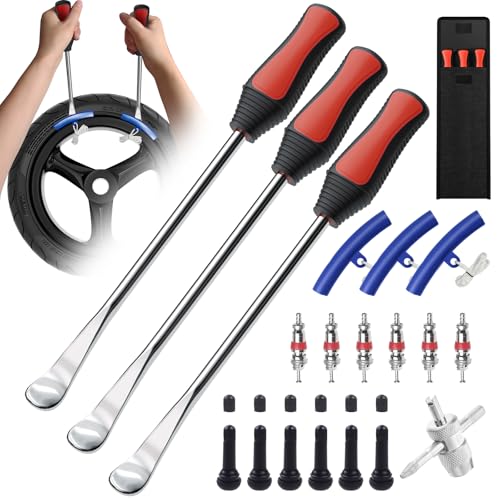 HTOMT 11.5" Tire Spoon Kit, 26pcs Tire Changing Tool for Motorcycle Dirt Bike Lawn Tractor Bicycle, Motorcycle Tire Changer Tire Removal Tool with 3pcs Rim Covers 6pcs Valve Tool Valve Cores(Red) - color: 11.5" Red