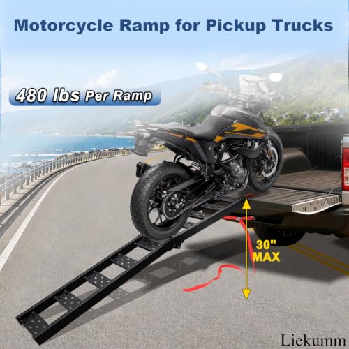 LIEKUMM 83" Motorcycle Ramp 1-Pack, 480 lbs Capacity Folding Loading Ramp for Pickup Trucks, Heavy Duty Dirt Bike Ramp for Truck, Trailer (Black) - size: 83"L(Black/1PC)