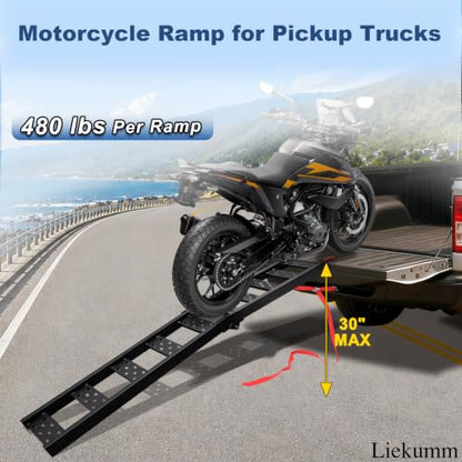 LIEKUMM 83" Motorcycle Ramp 1-Pack, 480 lbs Capacity Folding Loading Ramp for Pickup Trucks, Heavy Duty Dirt Bike Ramp for Truck, Trailer (Black) - size: 83"L(Black/1PC)