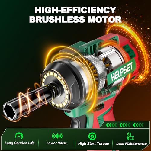 Cordless Impact Wrench 1/2", 650Nm (480Ft.lb) | Brushless Impact Gun with 2x4.0Ah Batteries and Fast Charger, for Car/Lawn Mower, 6 Sockets & Toolbox