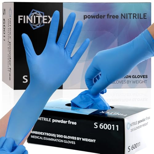 FINITEX Blue Disposable Nitrile Exam Gloves - 200 PCS/BOX 3.5mil Rubber Powder-Free Latex-Free Medical Cleaning Food Gloves - size: Medium (Pack of 200)