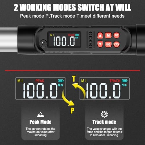 VANPO 1/2 Drive Digital Torque Wrench Set 7.4-147.5 ft.lb, ±2% Accuracy | 10-200 Nm, Electronic Torque Wrench with Sockets & Extension Bar, Buzzer/LED/Vibration Alarm, for Tire Lug Nuts, Auto Repair - size: 1/2-Inch (7.38-147.5 ft.lb/10-200 N.m)