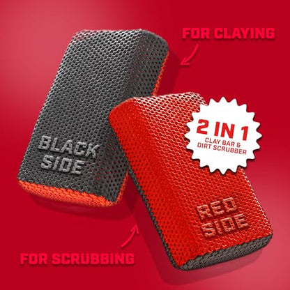 The Rag Company - Ultra Clay Scrubber -Fast and Effective Removal of Paint Contaminants, Light Overspray, and More; Dual Sided Design for Scrubbing and Clay Work; Deep Clean Glass Red & Black (2-Pack) - color: Red
