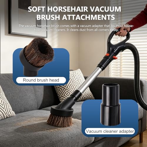 3 Pack Soft Horse Hair Vacuum Brush Attachment for Shark Vacuum Attachments-1 1/4" Round Vacuum Brush With 1-1/4" To 1-3/8" Adapter for shark brush Attachment and for Most Vacuum Cleaners Accessories