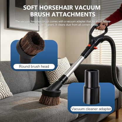 3 Pack Soft Horse Hair Vacuum Brush Attachment for Shark Vacuum Attachments-1 1/4" Round Vacuum Brush With 1-1/4" To 1-3/8" Adapter for shark brush Attachment and for Most Vacuum Cleaners Accessories
