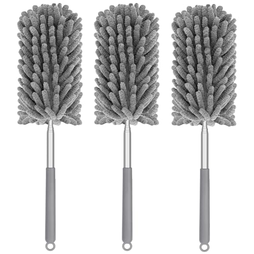 Mini Duster for Cleaning, 360° Bendable Hand Dusters with Extension Pole, Washable Small Duster for Car Interior, Office, Furniture - color: 3 Pack Grey