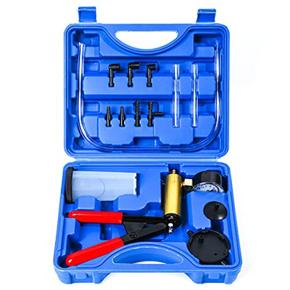 Yonligonju Brake Bleeder Kit with Hand Vacuum Pump with Gauge Adapters Automotive Brake Fluid Bleeding Set for Bike Car Truck (Blue) - color: blue