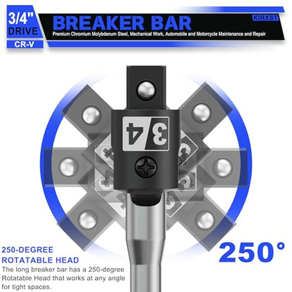 41-Inch 3/4” Drive Breaker Bar, Heavy Duty Extension Breaker Bar, 250° Rotatable Head, Premium Chromium Molybdenum Steel, Mechanical Work, Automobile and Motorcycle Maintenance and Repair - size: 3/4" 41 in