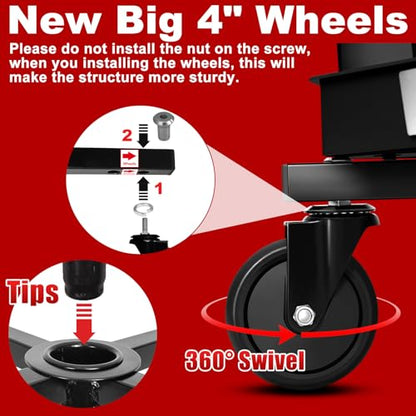 Rolling Stool with Wheels, Adjustable Shop Stool Mechanic Seat, Garage Shop Roller Work Chair, Mobile Rolling Seat with Tool Tray, 2 Cup Holders, 4" Casters, 350 LBS, Heavy-Duty, Black - color: Black