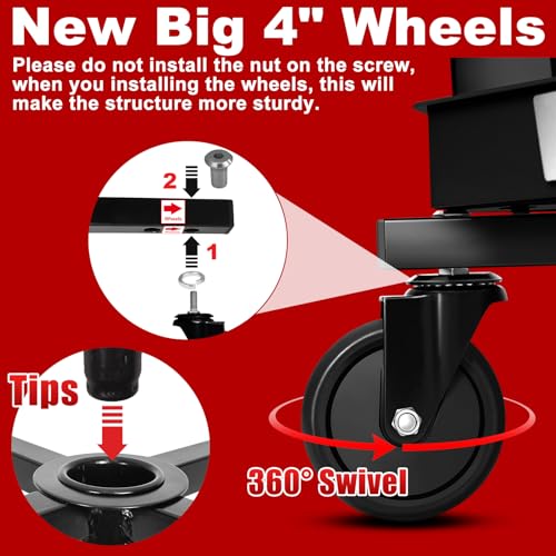 Rolling Stool with Wheels, Adjustable Shop Stool Mechanic Seat, Garage Shop Roller Work Chair, Mobile Rolling Seat with Tool Tray, 2 Cup Holders, 4" Casters, 350 LBS, Heavy-Duty, Black - color: Black