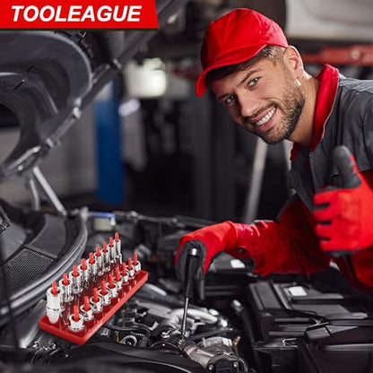 TOOLEAGUE 9Pcs Socket Organizer Tray and Magnetic Wrench Holder Set,Red SAE & Black Metric, 1/2", 1/4", 3/8" Socket Storage Trays for Tool Box Drawer - size: 9pcs