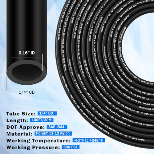 100FT 1/4" DOT Air Line with 40 Pcs Quick Connect Air Fittings Kit 1/4 DOT Air Lines with Push Lock Air Line Fittings Pneumatic Push to Connect Air Hose Fittings - size: 41 PCS-100FT 1/4