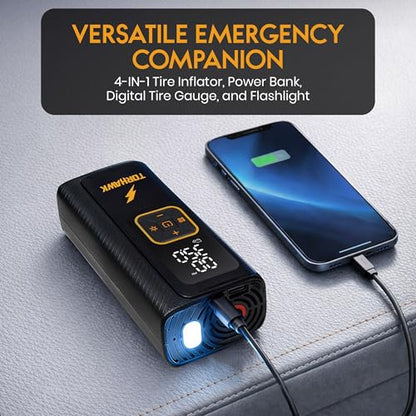 Portable Tire Inflator Air Compressor for Car Tires, Dual Cylinder, Cordless Air Pump for Car, Truck, SUV, 160 PSI, Dual Power, 7500mAh Battery, 12V DC, LED Light & Auto Shut-Off