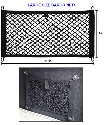 [2 Pack] JAVOedge Large Cargo Net for Car, SUV, Truck, RV, Boat – Elastic Storage Mesh Organizer with Built‑in Hooks, 8 Screws & 8 Carabiners – Heavy‑Duty Trunk Cargo Net & Vehicle Storage Bag - size: Large (21.9 Inches x 13.7 Inches)