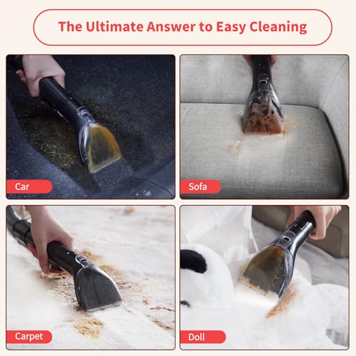 Upholstery Carpet Cleaner, MUJERBAY UltraHeat 12Kpa Portable Spot & Stain, Move with Universal Wheels & Handle, 1.18-inch Deep Cleaning Machine for Couch, Stairs, Car & Pet Messes.