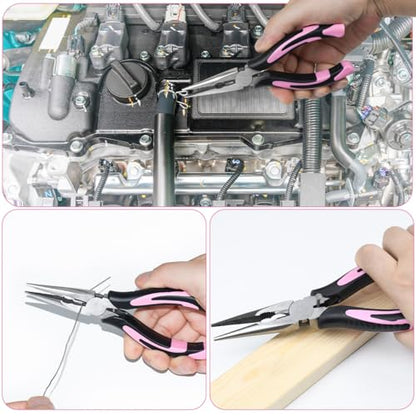 2pcs 6’’& 8’’ Needle Nose Pliers,Large Soft Grip with Wire Cutter | Pink,Paper Clamp Precision, Heavy-Duty CRV Steel, Long Nose Cutting Pliers for Home, Fishing, Jewelry, Crafts
