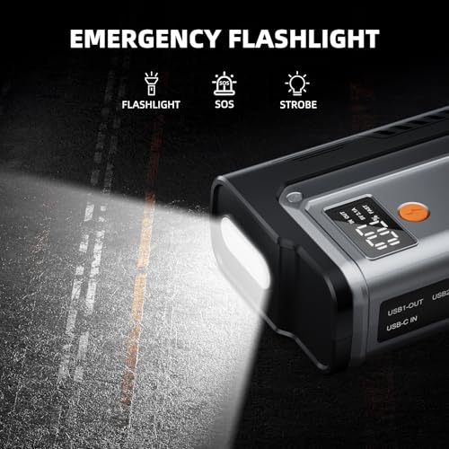 Car Jump Starter 5000A, Jump Starter Portable Battery Pack for 10.0L Gas and 8.0L Diesel Engines, 12V Lithium Jumper Box, Car Starter Booster with Power Bank, LED Light, Jumper Cable - color: Steel