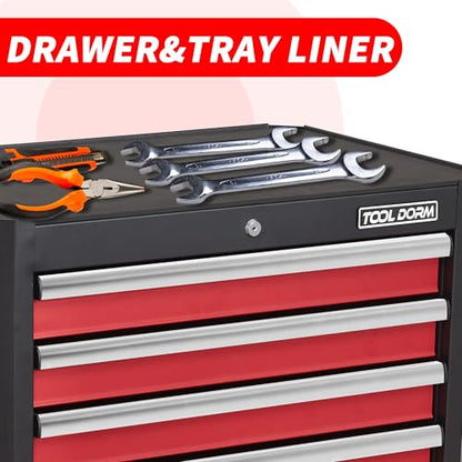 Upgrade 7-Drawer Rolling Tool Chest with Locking Wheels & Drawers, 18.5" D x 27.9" W x 39.5" H Mobile Tool Storage Cabinet, Heavy-Duty Garage Organizer w/Ergonomic Handle - color: Red and White