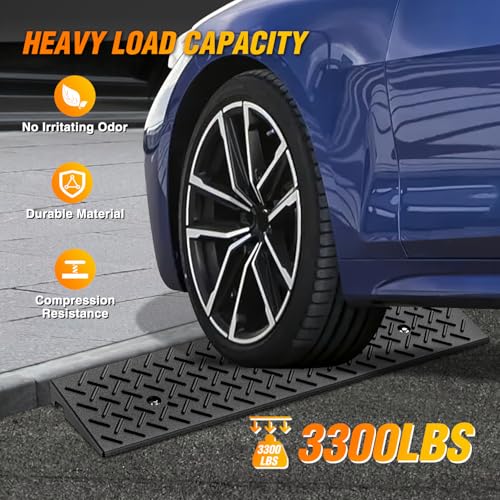 Nilight 2 Inch Rise Rubber Curb Ramp, 3300lbs Load Capacity | Heavy Duty Driveway Threshold Shed Ramp for Sidewalk Cars Lawn Mower Motorcycles - size: 2" Rise