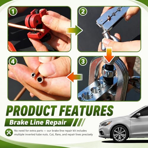 25Ft 1/4"& 3/16" Brake Line Kit,Single & Double Brake Line Flaring Tool Kit for Most Hydraulic Braking Systems,Brakes Lines Repair Kits with 32 Inverted Fittings + Cutter