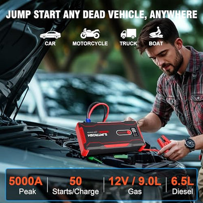 5000A Jump Starter, Car Battery Jump Starter Portable for All Gas/10L Diesel, 12V Jump Box with 59.2Wh High Capacity, Portable Car Battery Jump Starter Power Pack, Battery Jumper Starter Portable