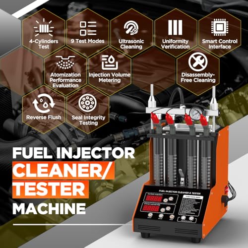 Fuel Injector Cleaner Machine, 4 Cylinder 9 Test Modes Auto Fuel Injector Tester and Cleaner Kit, Ultrasonic Cleaning Kit for 5V to 12V Motorcycle Car Injectors