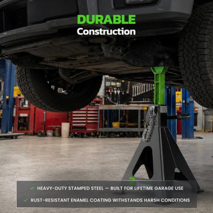 Jack Stands, 6 Ton (13,000 lbs) Capacity Heavy Duty, Double Locking Pin Safety, 14.2-23 Inch Adjustable Height Car Jack Stands for SUV, Truck, Van, Jeep, UTV/ATV - Pair (Green-Black) - size: 6 Ton