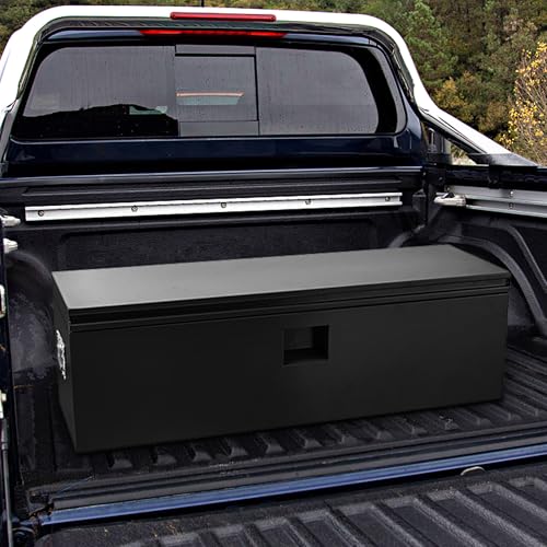 Industrial Steel Truck Tool Box w/Gas-Shock Lid, Pry-Resistant Security & Weatherproofing Toolbox Organizer Chest Fits Pickup, Truck Bed, RV, Trailer - color: Black, size: 15X15X48 inch