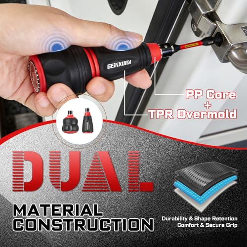 Geinxurn 33Pieces Impact Magnetic Screwdriver Set Include Stubby 2in1 Rachet Screwdriver Handle, Mini Ratchet Socket Wrench, Universal Socket,Bit Holder and Square Adapter for Repair & Outdoor Work - style: 33pcs