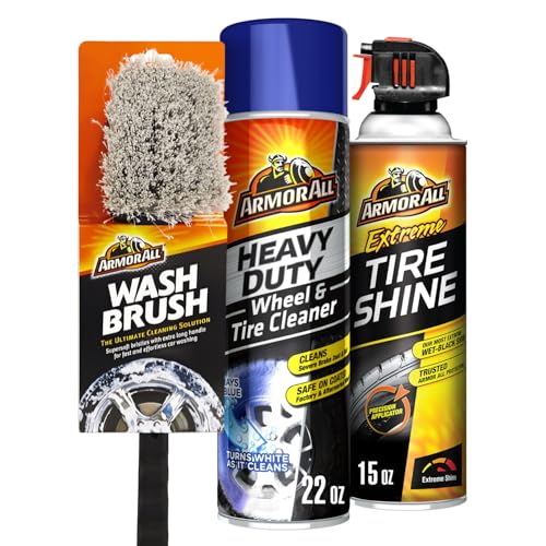 Armor All Wheel and Tire Cleaner and Tire Shine Kit, Heavy Duty Car Wheel Cleaner, Extreme Tire Shine Spray and Wash Brush - 3 Count - style: Heavy Duty Wheel Cleaner & Tire Shine Kit