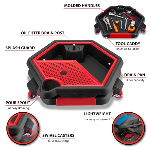 Performance Tool W4074 2 in 1 Drain Pan and Tool Caddy - Conveniently Collects Oil and Organizes Tools for Automotive Repairs - style: 2 In 1 Drain Pan Tool Caddy