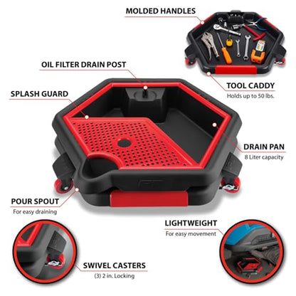 Performance Tool W4074 2 in 1 Drain Pan and Tool Caddy - Conveniently Collects Oil and Organizes Tools for Automotive Repairs - style: 2 In 1 Drain Pan Tool Caddy
