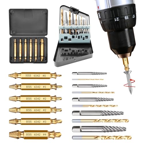 16 Pcs Stripped Screw Extractor Set – Easy Out Screw Extractor Set,Hss 6542 Bolt Extractor Kit,Stripped Screw Removal Tools for Remove Stripped Screws and Broken Bolts - size: 16 Pieces
