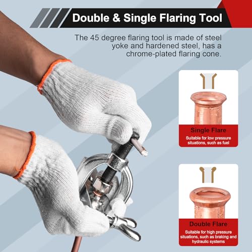 Clatoon Brake Line Double & Single Flaring Tool Kit with Tubing Cutter, Brake Line Repair Kit for Copper, Aluminum, Brake Line and Brass Tubing, Flare Tool kit Includes 5 Adapters, 45 Degrees